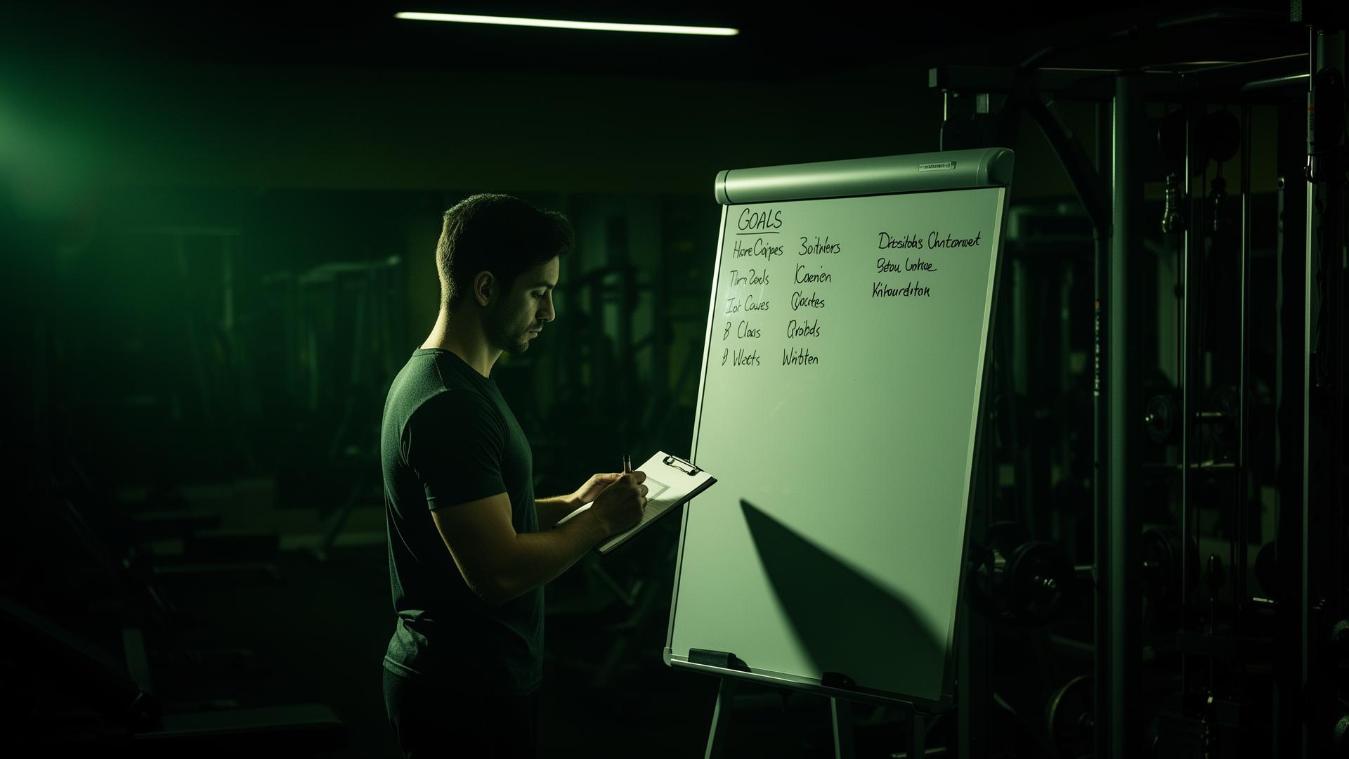 Person setting training goals on a whiteboard at the gym